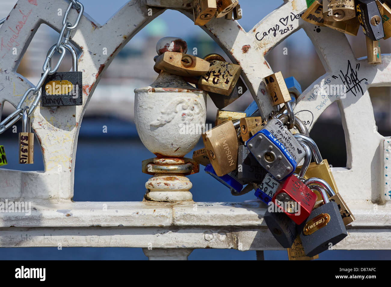 Love padlocks on Halfpenny Bridge, Dublin, Republic of Ireland Stock