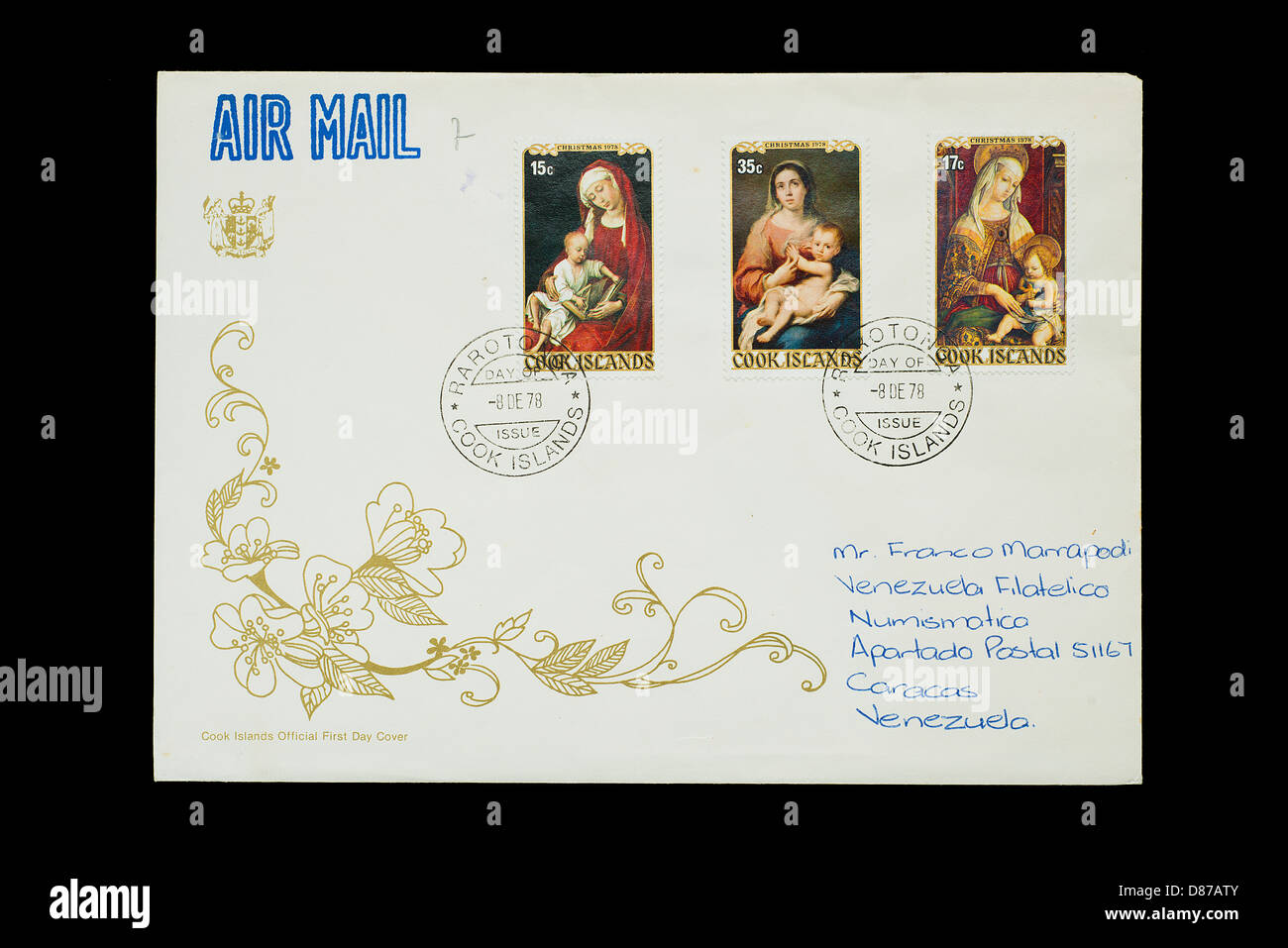 The official first day cover of stamps of Cook Islands Stock Photo