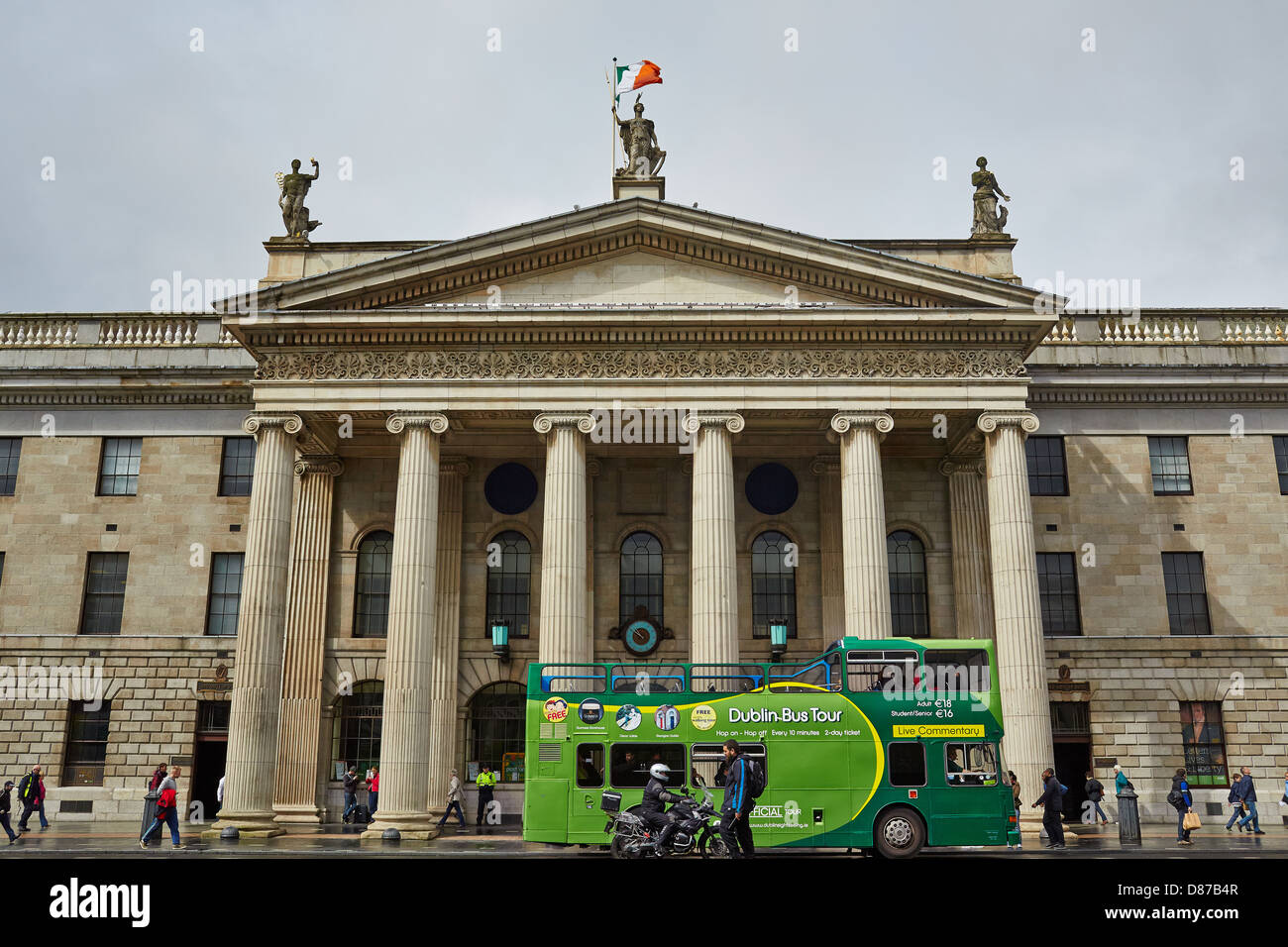 Dublin city tour bus in front of the general post office, O'Connell Street, Dublin, Republic of Ireland Stock Photo