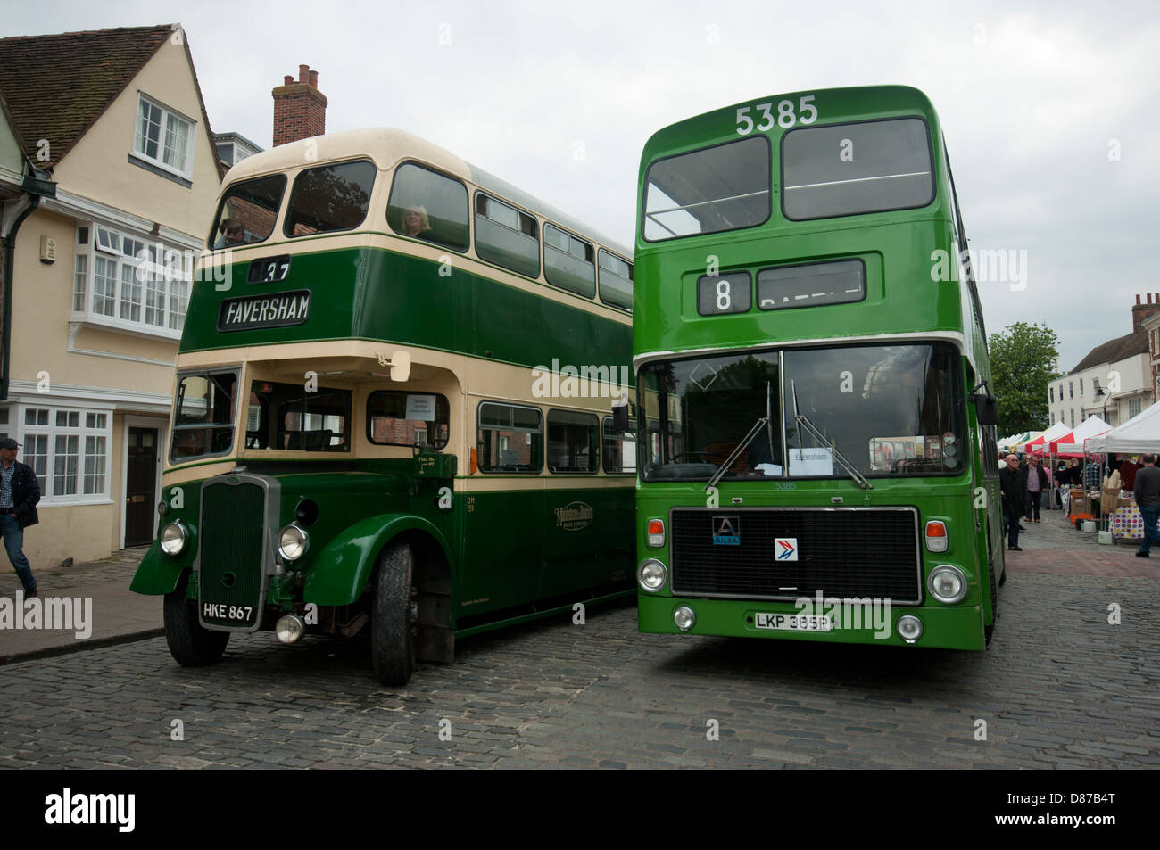 Transport motor show at faversham in kent buses weekend two double decker buses a route master DH159 and a leyland fleetliner Stock Photo