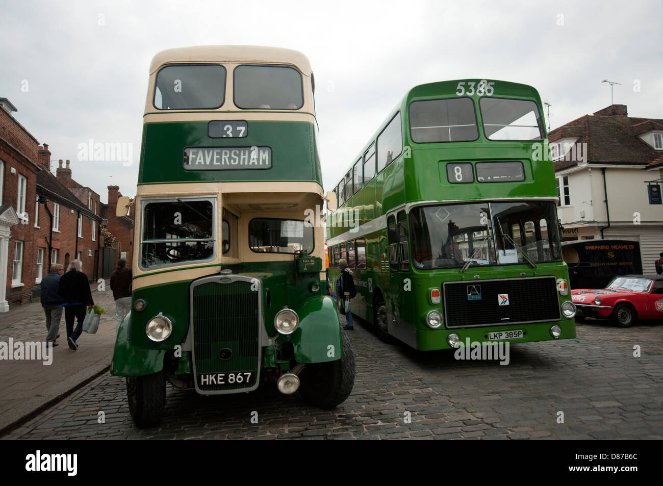 Transport motor show  faversham classic cars buses two double decker buses a route master DH159 and a leyland fleetliner Stock Photo