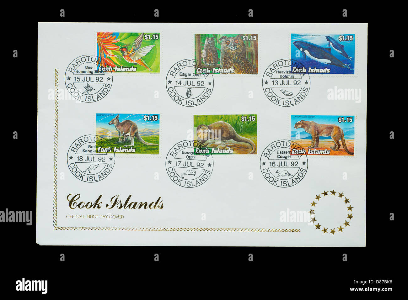 The official first day cover of stamps of Cook Islands Stock Photo