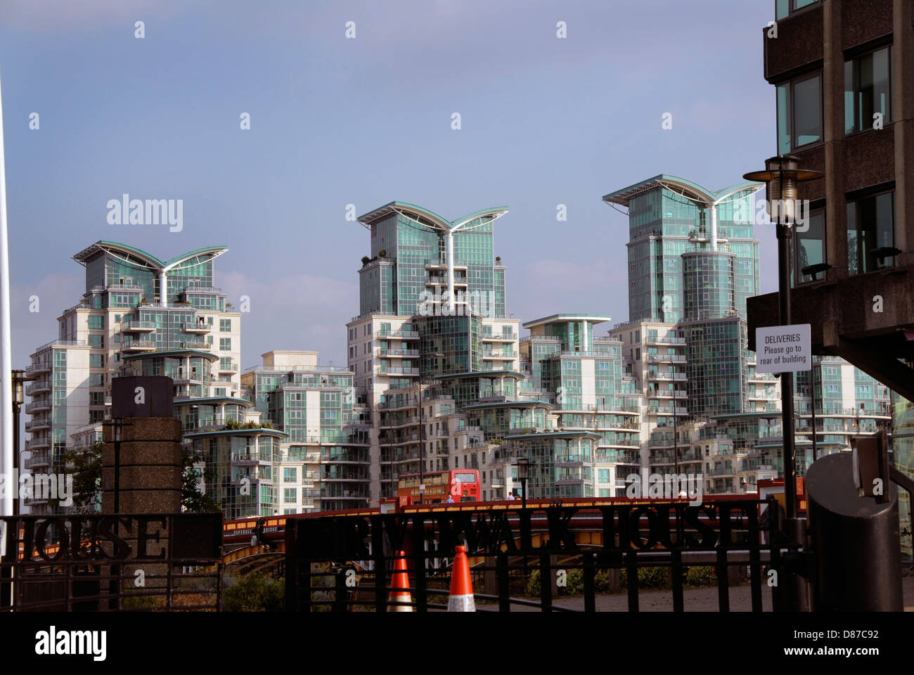 St George Warf Apartment building on the Thames designed by Broadway Malyan Architects near vauxhall bridge South London Stock Photo