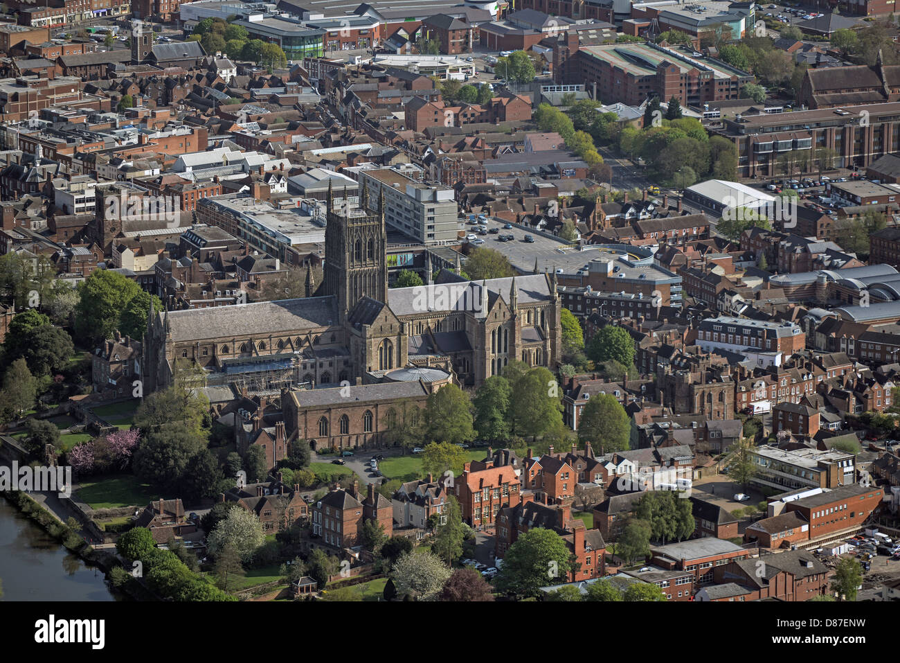 Aerial photograph of Worcester Cathedral Stock Photo