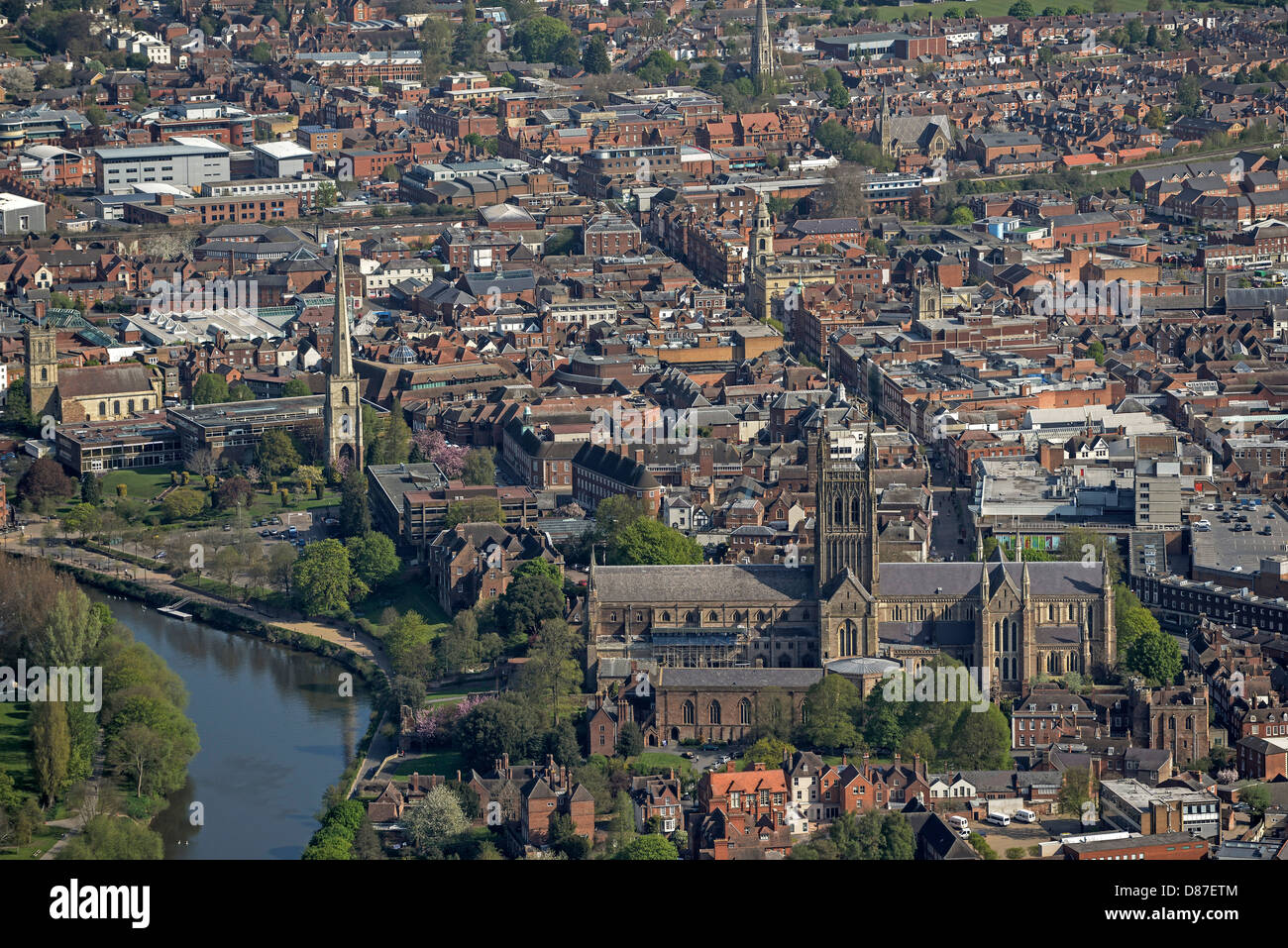 Aerial photograph of Worcester Cathedral Stock Photo