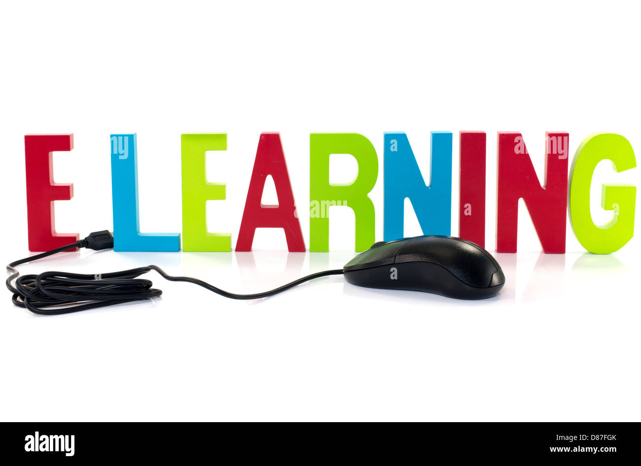 e learning with black mouse isolated on white Stock Photo