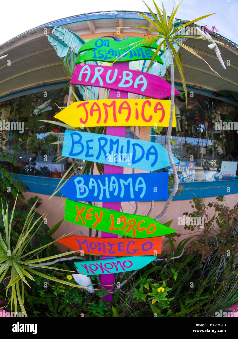 Colorful sign post in Placida Florida Stock Photo Alamy