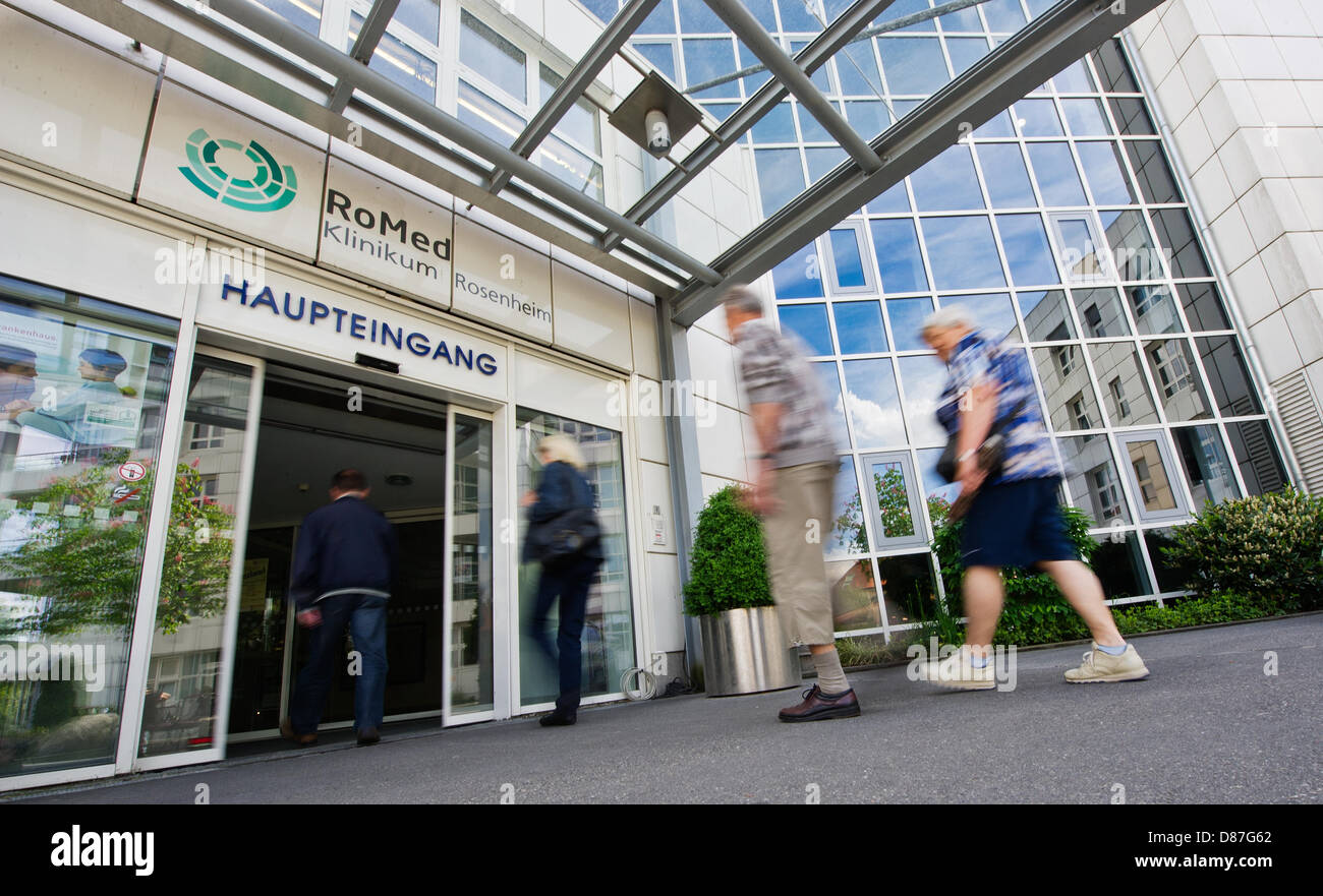The main entrance is pictured at RoMed Hospital in Rosenheim, Germany, 21 May 2013. The former keyboardist of the band 'The Doors' Ray Manzarek died from cancer at RoMed Hospital on 20 May 2013. He was 74 years old. Photo: INGE KJER Stock Photo