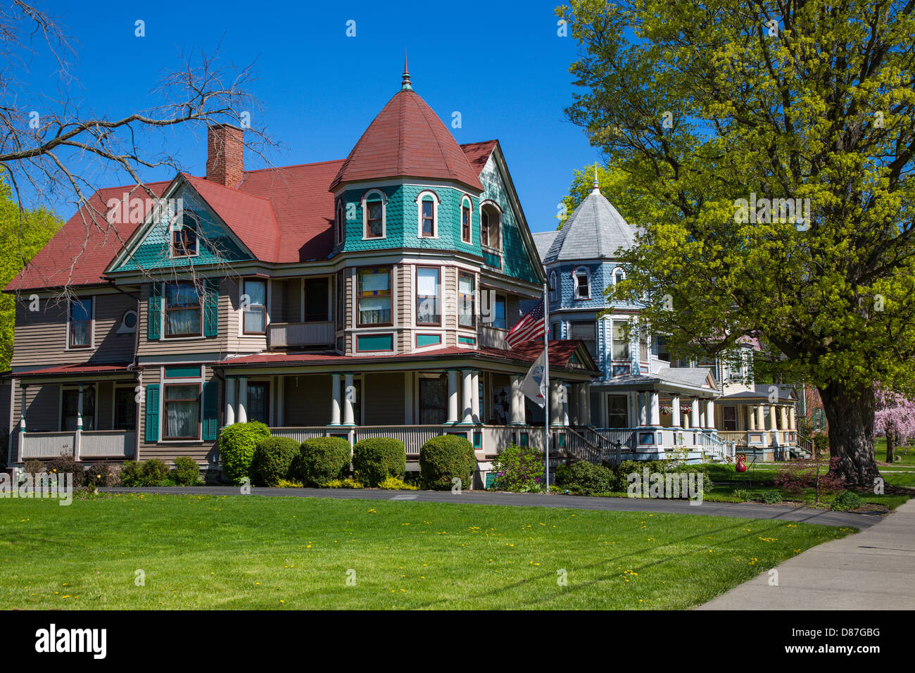 Old restored houses in Bath in the Finger Lakes region of New York State Stock Photo