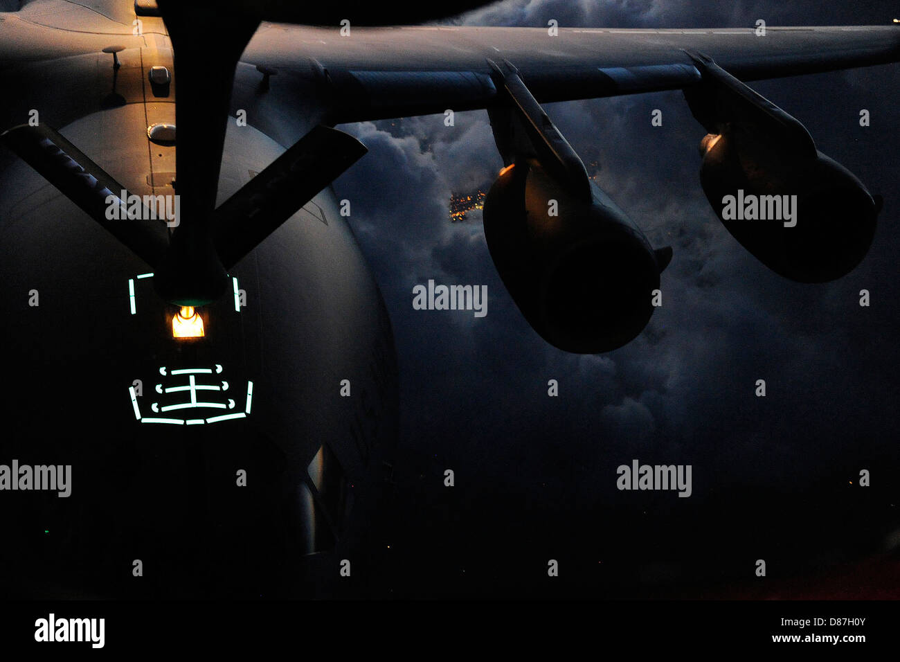 Night air refueling operations Stock Photo