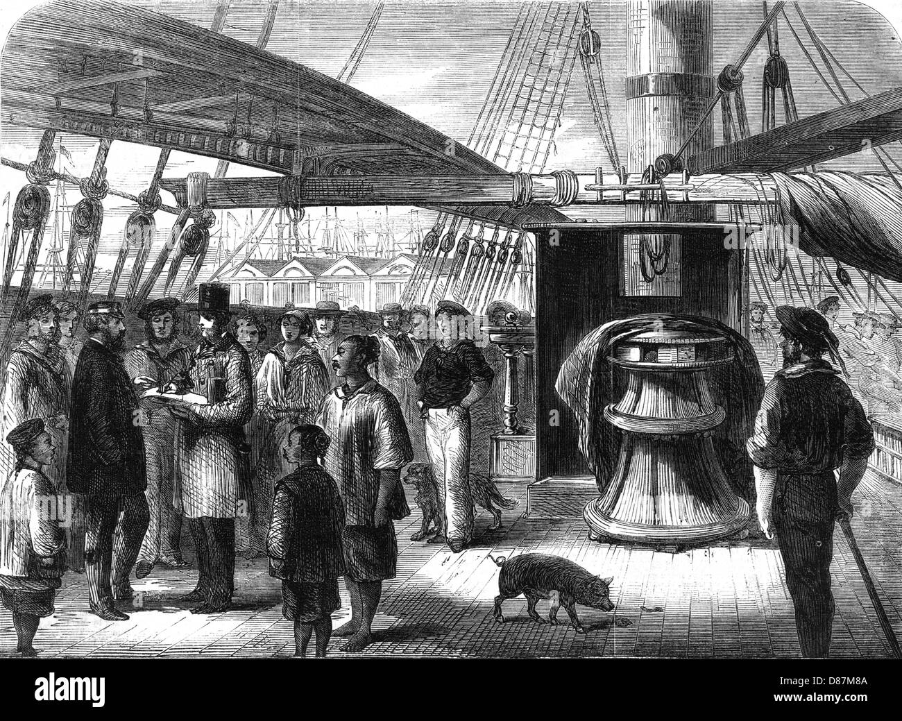 Taking the census on board ship 1861 Stock Photo