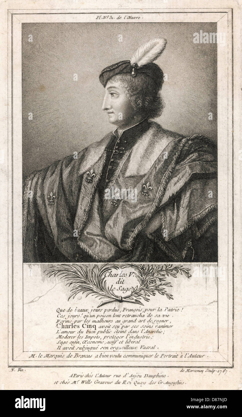 Gravure de Charles V dit le Sage, par de Marcenay 1767 Gravure de Charles V dit le Sage, par de Marcenay 1767