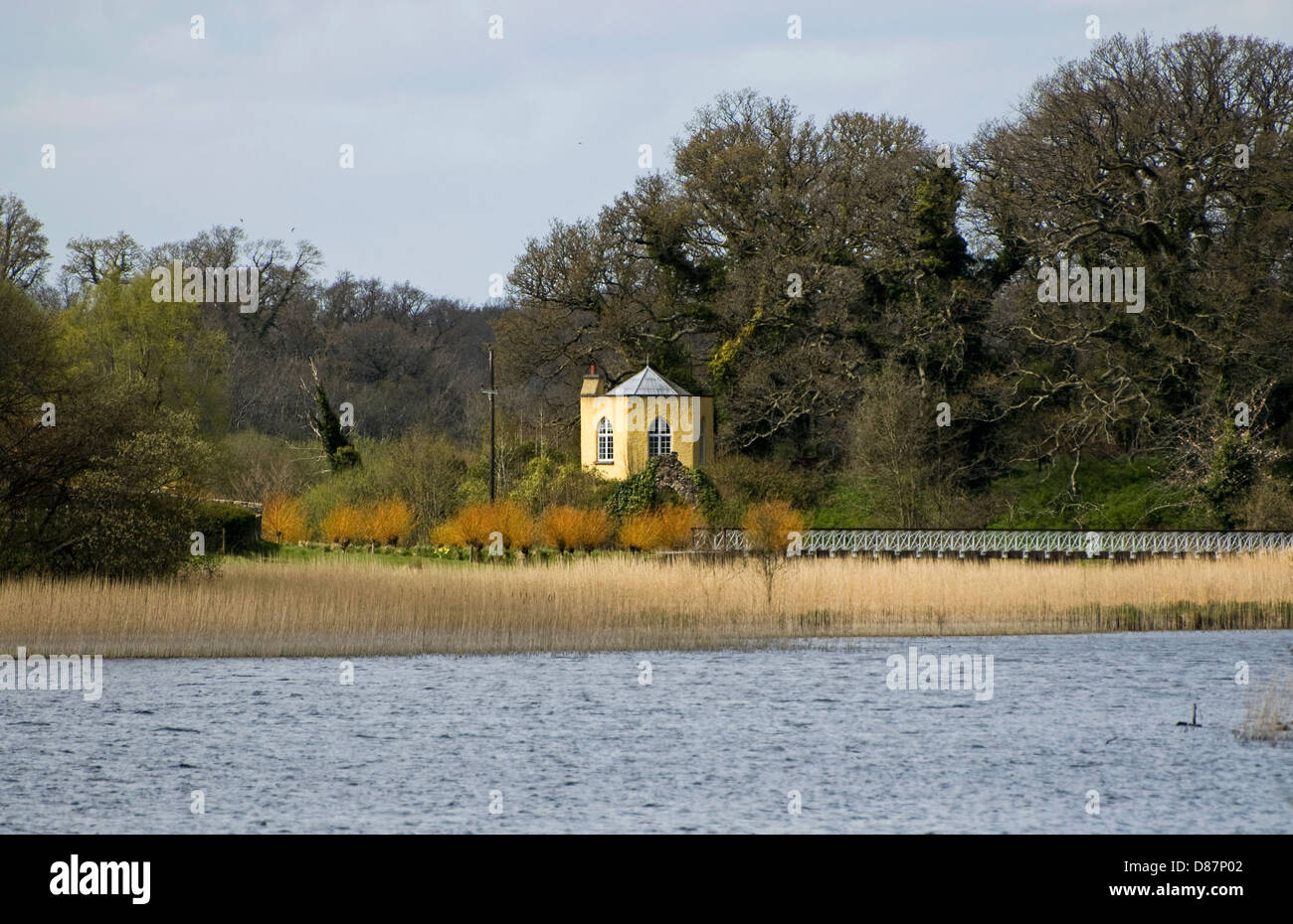 White bridge and gate Lodge, Crom Estate, Upper Lough Erne, County