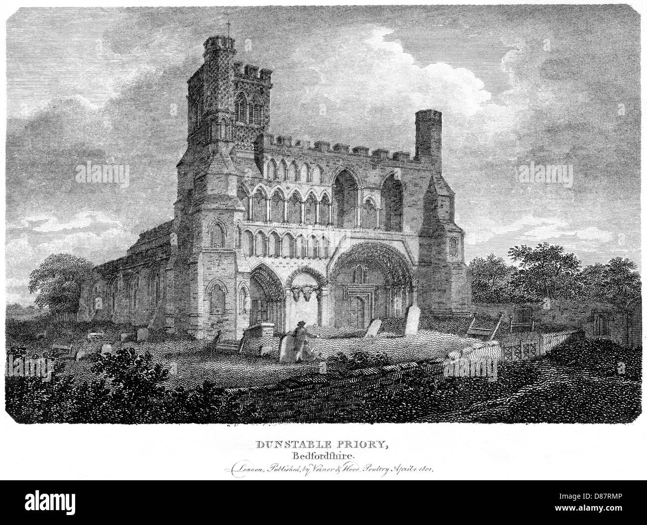 An engraving entitled " Dunstable Priory, Bedfordshire " UK scanned at