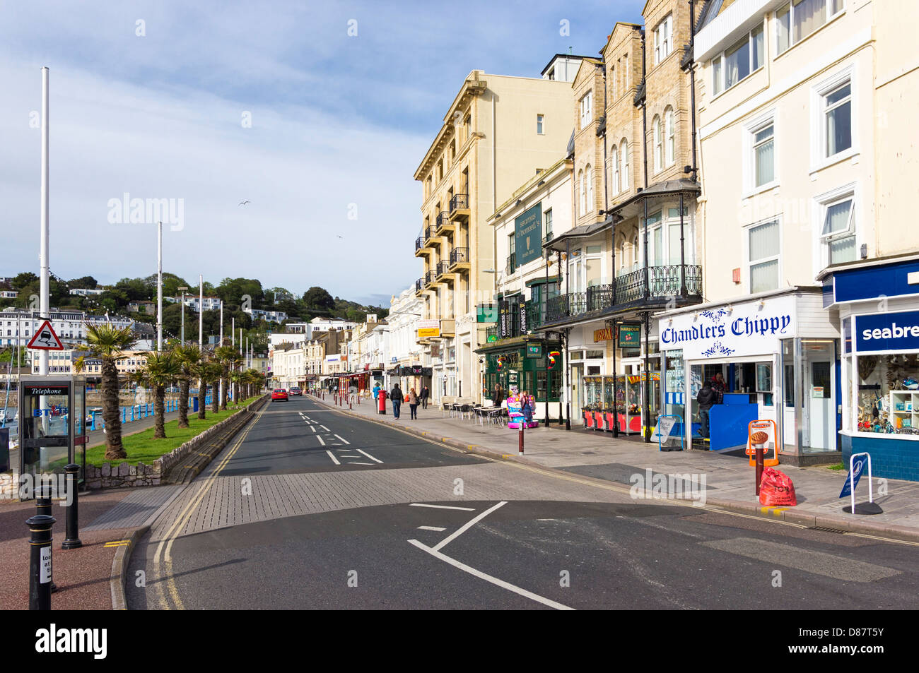 Street next to the harbour in Torquay, Devon, UK Stock Photo