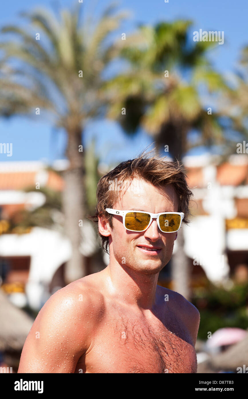 Petter Northug on the beach in Las Americas, Tenerife, Canary Islands. Stock Photo