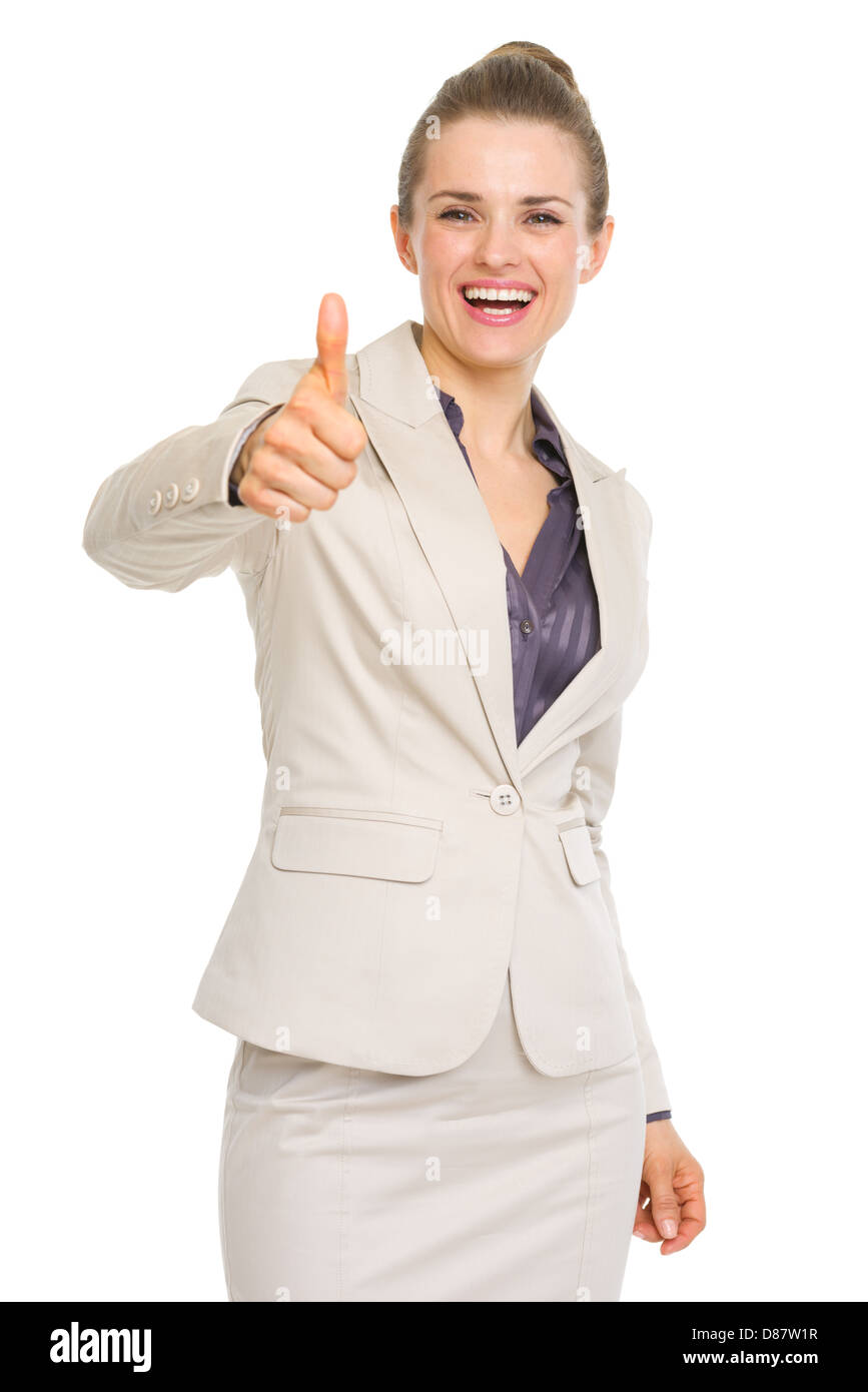 Happy business woman showing thumbs up Stock Photo - Alamy