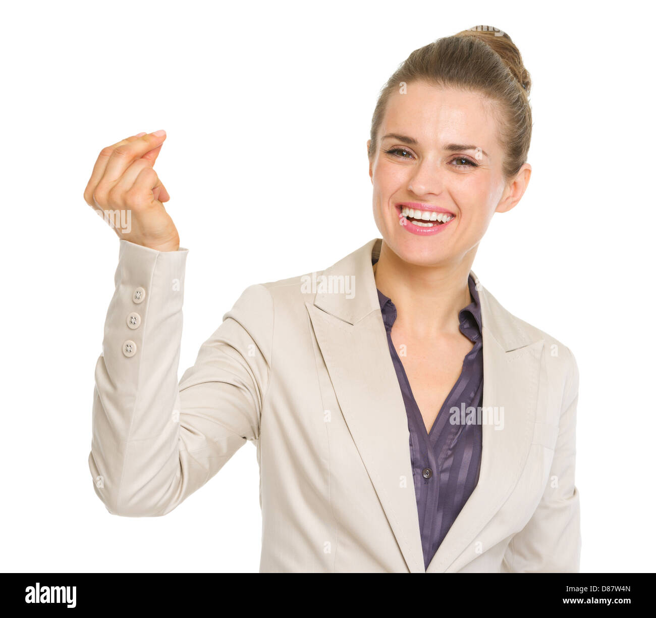 Smiling business woman snapping fingers Stock Photo