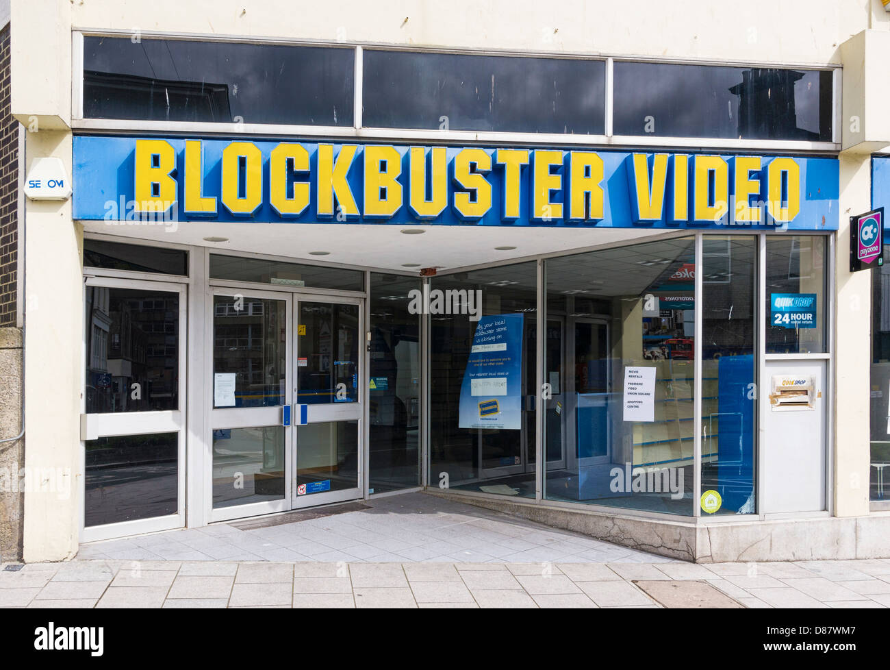 Blockbuster Video store, England, UK - empty closed down store Stock Photo