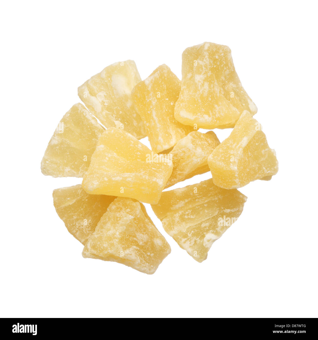 Dried pineapple pieces isolated on white background Stock Photo Alamy