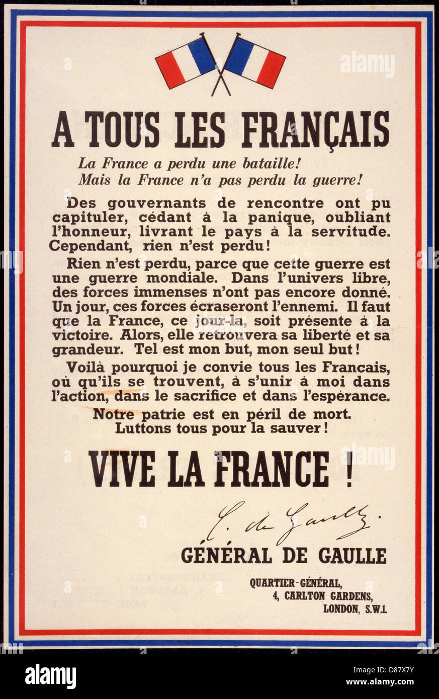 De Gaulle Declaration Stock Photo
