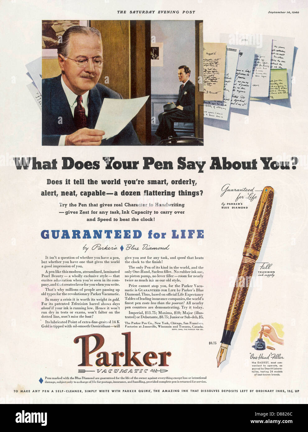 Advert Parker Pens 1940 Stock Photo