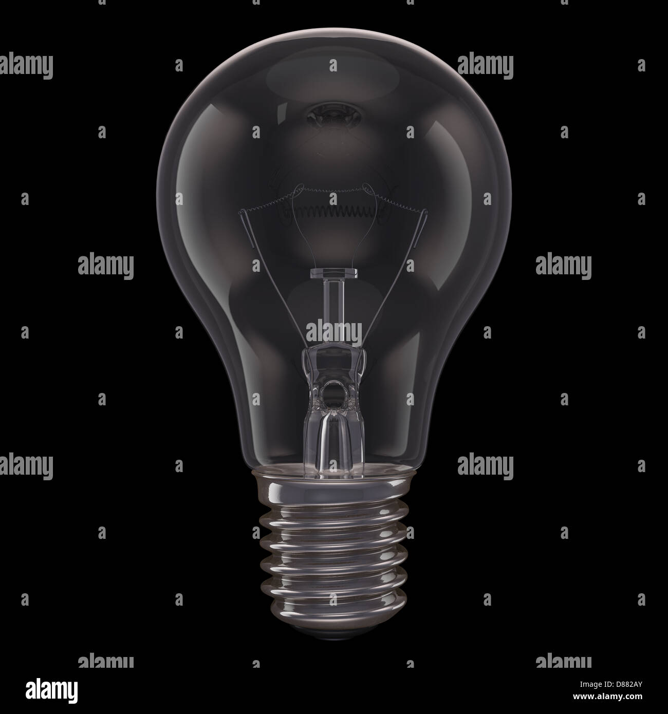 One lamp bulb isolated on black background. Stock Photo