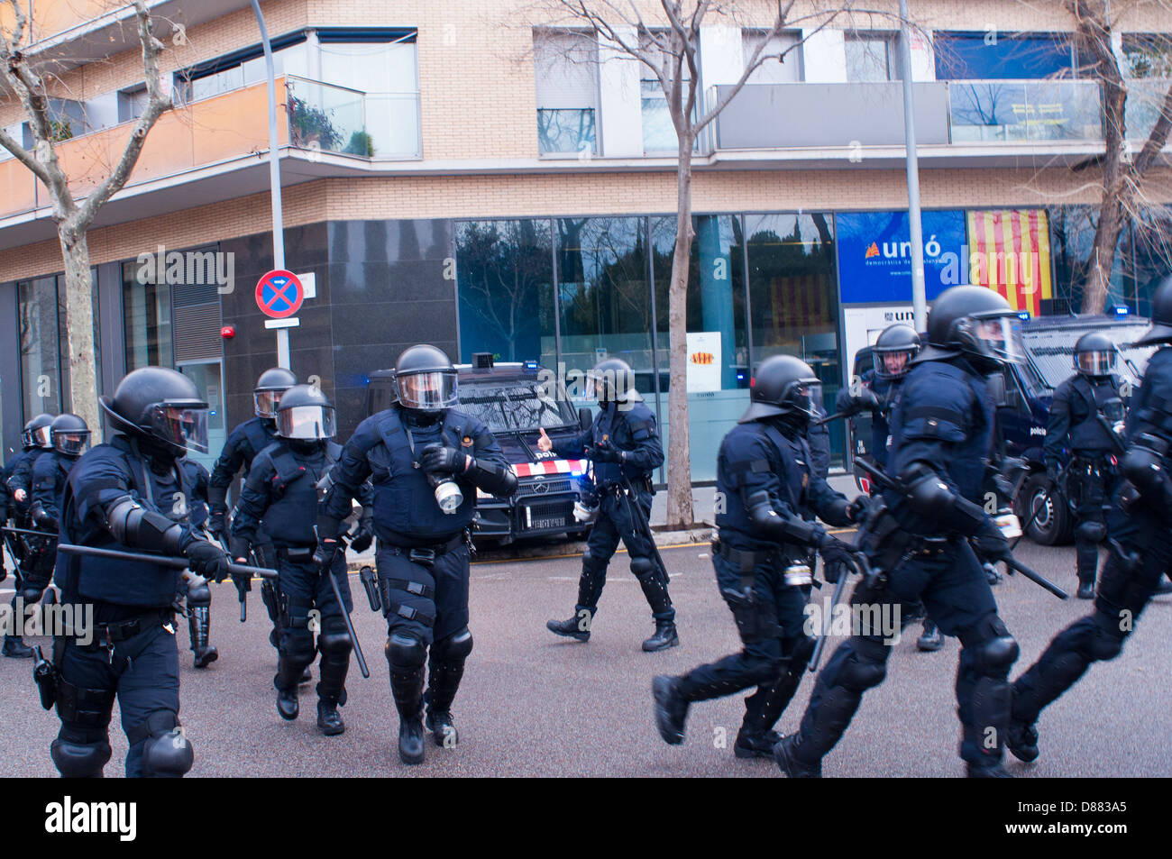 Mossos d'Esquadra, Manifestación, Barcelona Stock Photo