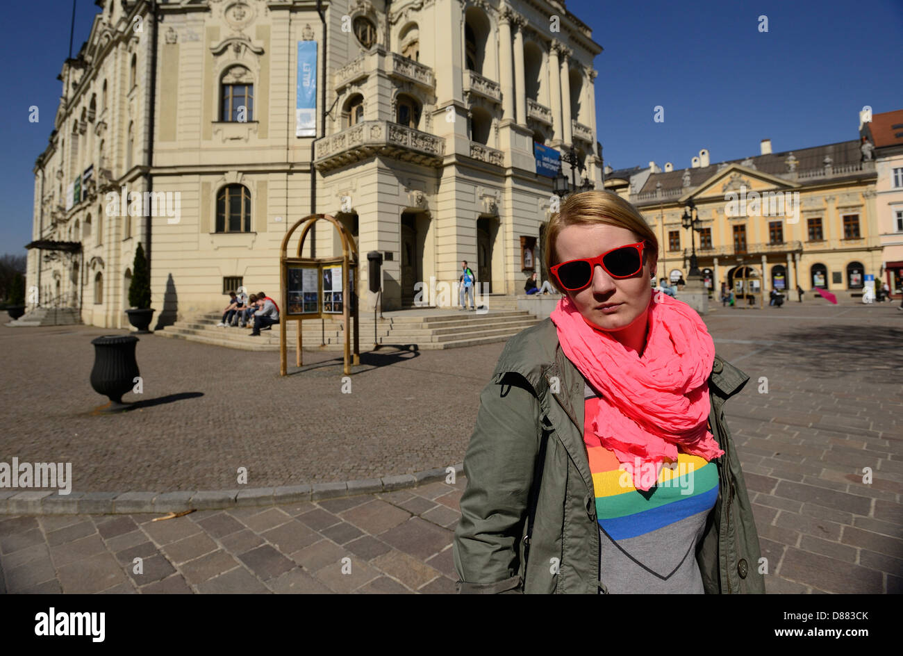 Young woman in front of the Slovak National Theater in Kosice, Slovakia  Stock Photo - Alamy