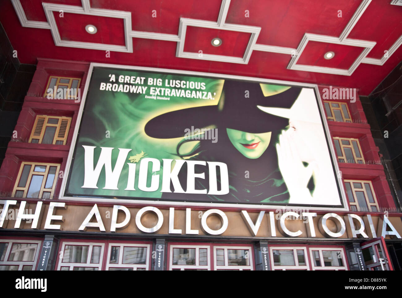 The Apollo Victoria Theatre showing the Wicked show advertisement, Victoria, London, England, United Kingdom, GB Stock Photo