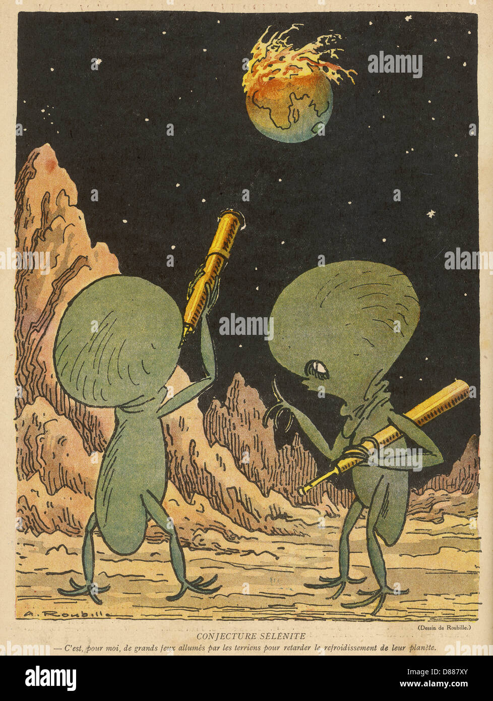 Cartoon, The earth viewed from the moon, WW1 Stock Photo