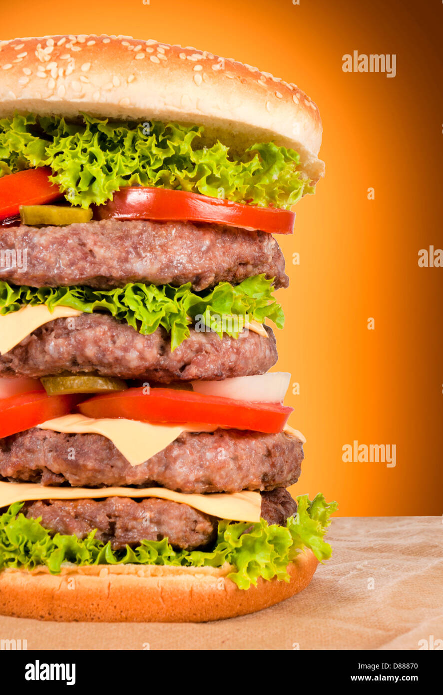 Half of the big beef burger and vegetables Stock Photo Alamy