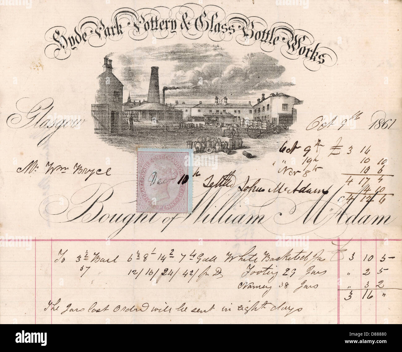 WILLIAM MCADAM BILL 1861 Stock Photo