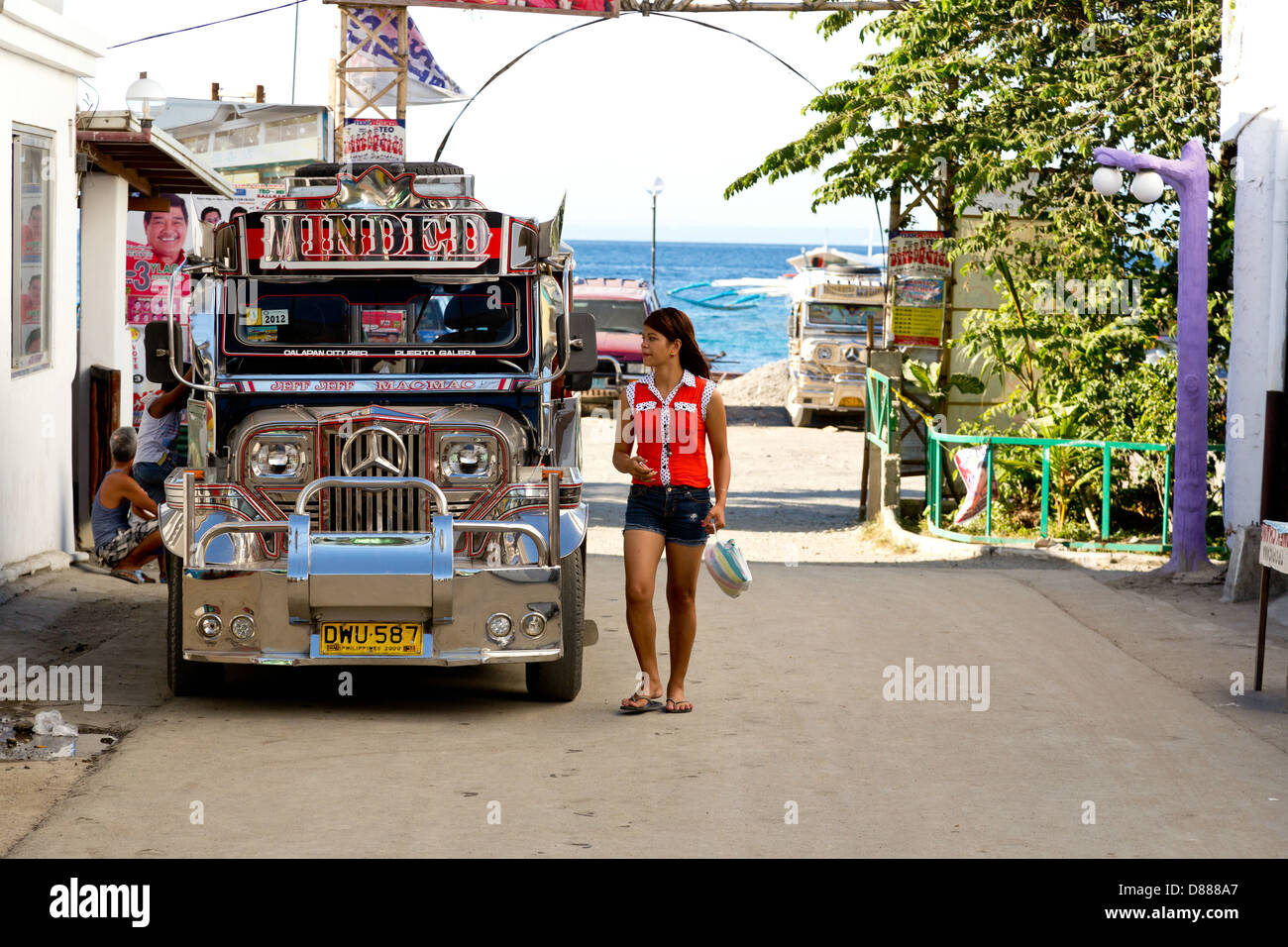 Typical Jeepney in Sabang on Mindoro Island, Philippines Stock Photo