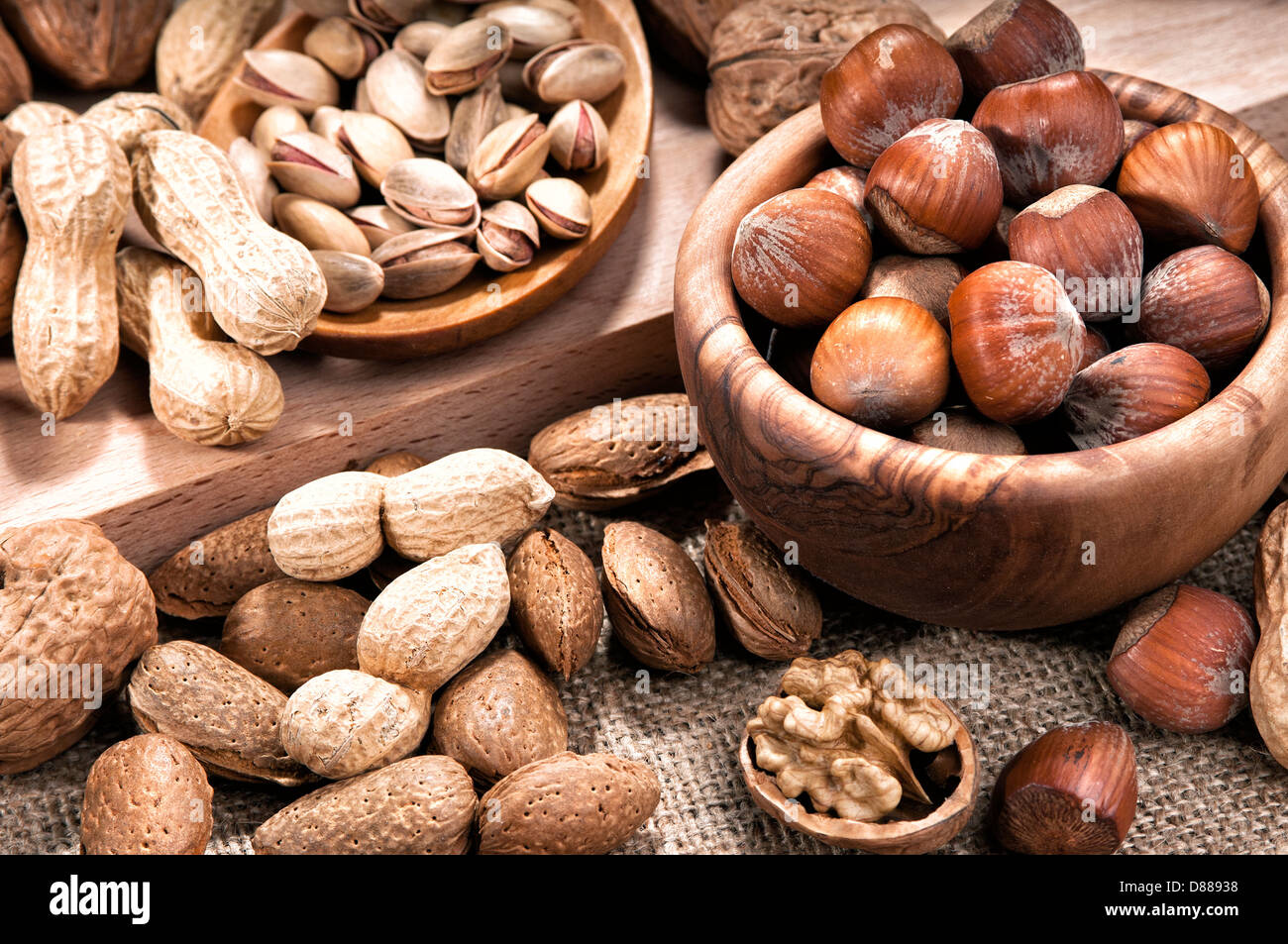 Variety of nuts Stock Photo