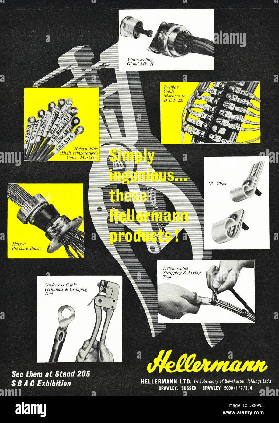 Advert for HELLERMANN cabling tools for the aircraft industry advertisement in trade magazine circa 1955 Stock Photo