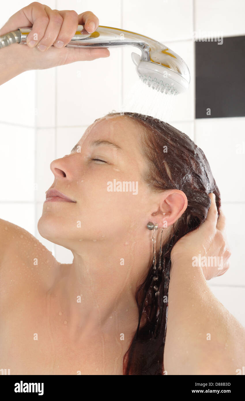woman washing her hair in shower Stock Photo Alamy