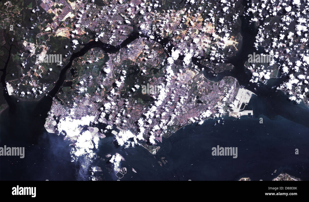 Satellite image of Singapore (Landsat 7) - 20000428. Stock Photo