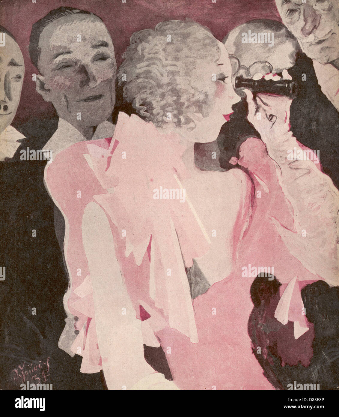 LADY USES OPERA GLASS Stock Photo Alamy