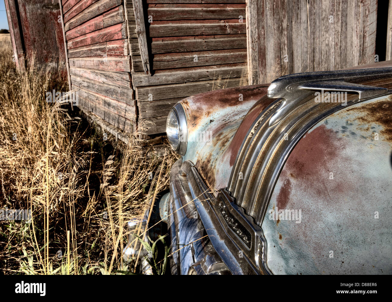 Old Vintage car amongst granaries Saskatchewan Canada Stock Photo Alamy