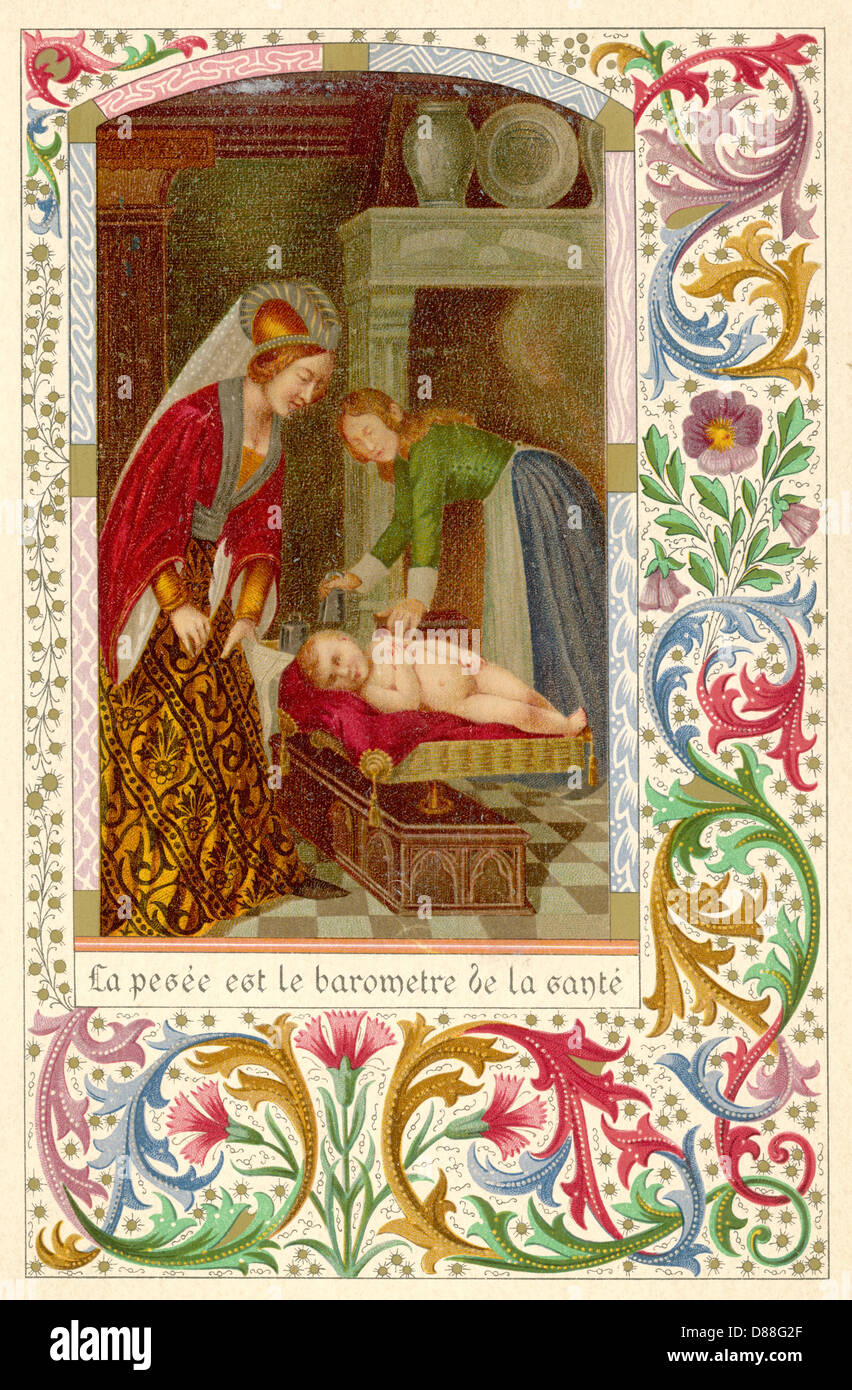 WEIGHING MEDIEVAL CHILD Stock Photo