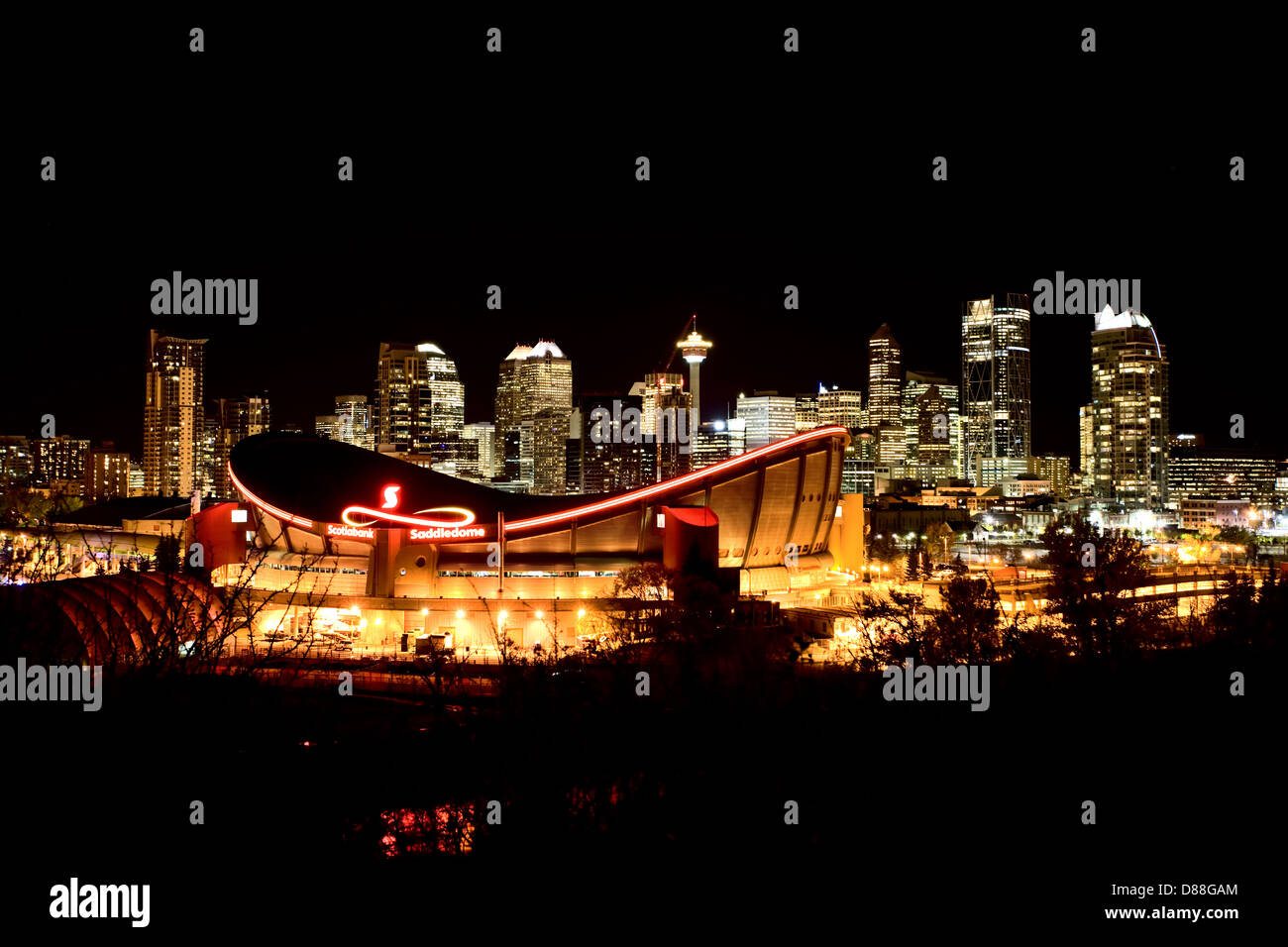 Calgary Alberta Canada Skyline major City saddledome Night Photograph Stock Photo