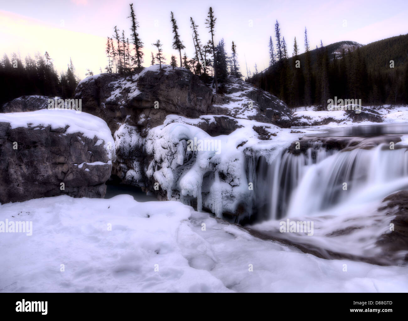 Elbow Falls Bragg Creek Alberta Canada in Winter Stock Photo