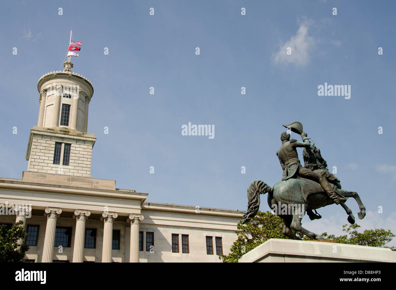 Tennessee, Nashville. Tennessee State Capitol, East Garden, equestrian statue of Andrew Jackson, circa 1880. Stock Photo