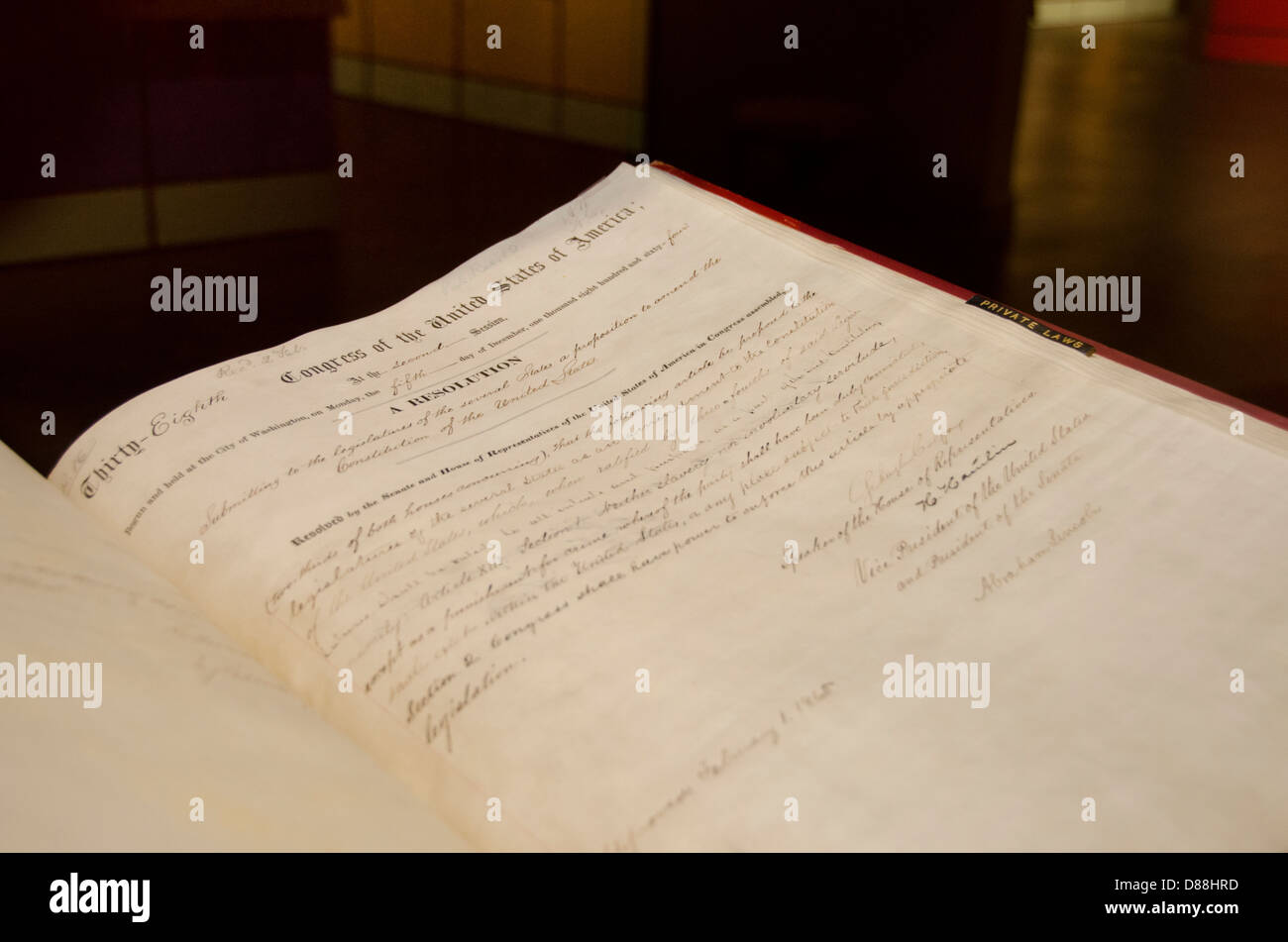 Tennessee, Nashville, Tennessee State Museum. Copy of the final 13th Amendment to the Constitution. Stock Photo