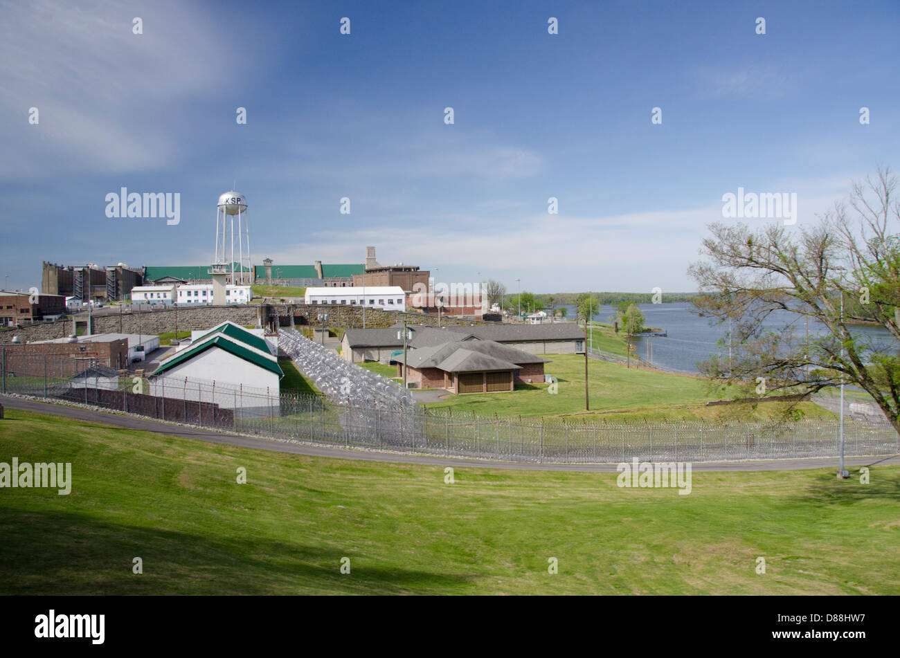 Kentucky, Eddyville. Lake Barkley view of historic Kentucky State Penitentiary (aka Castle on