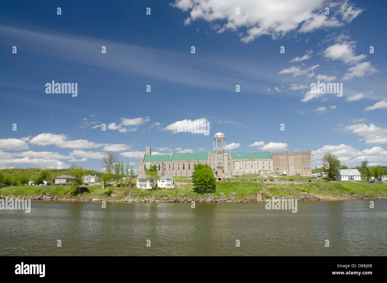 Kentucky, Eddyville. Lake Barkley view of historic Kentucky State Penitentiary (aka Castle on