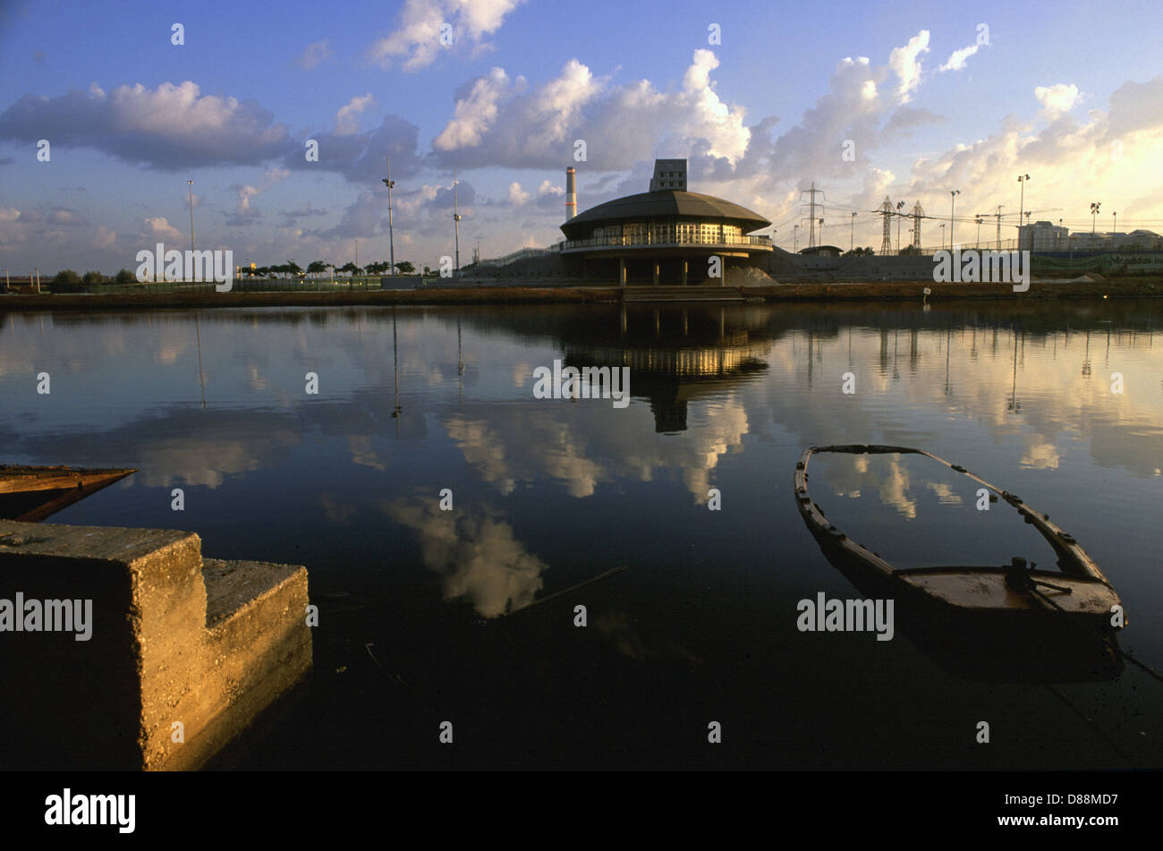 View of Daniel Rowing Centre across Yarkon river Tel Aviv in Israel Stock Photo