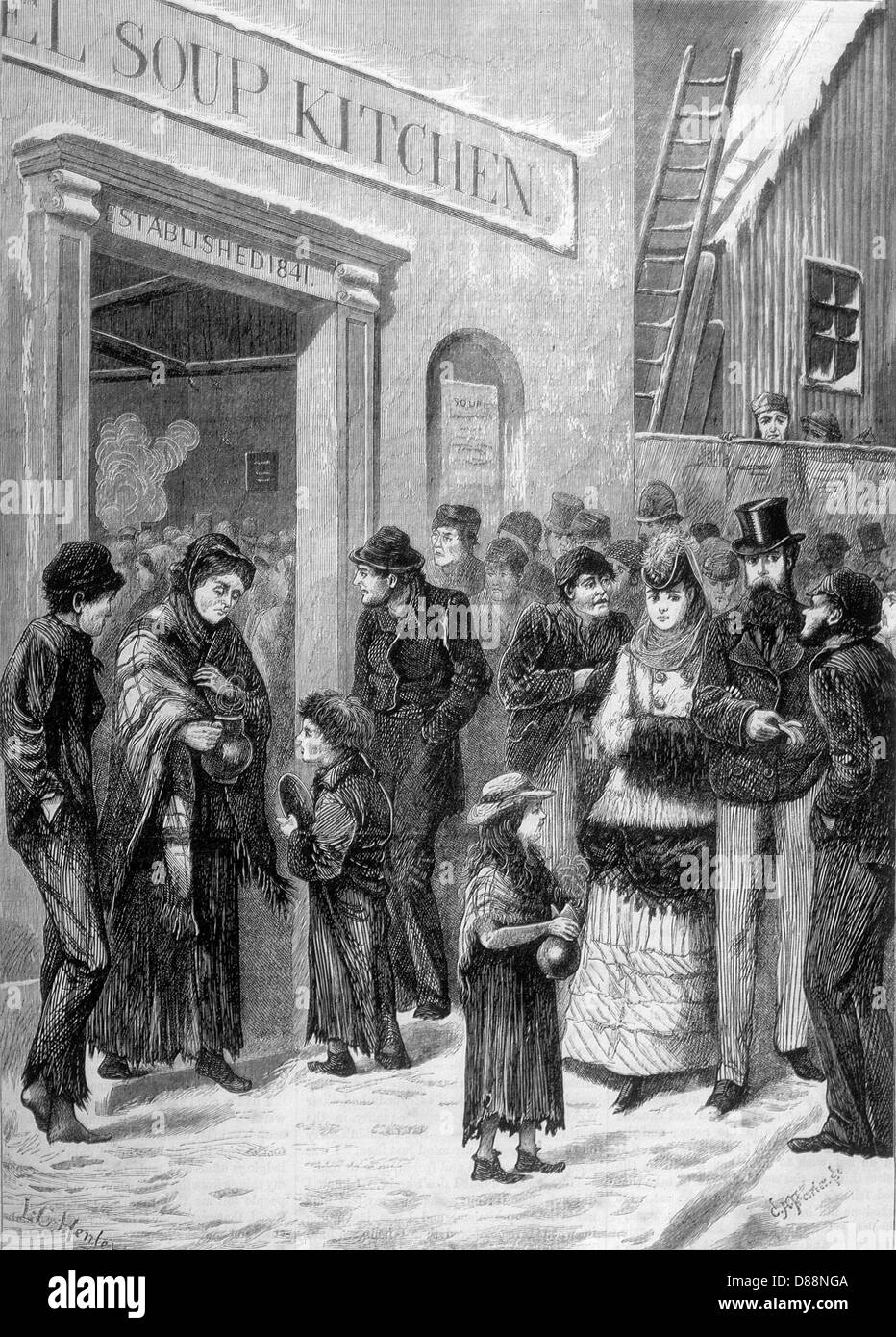 Outside the soup kitchen 1871 Stock Photo Alamy