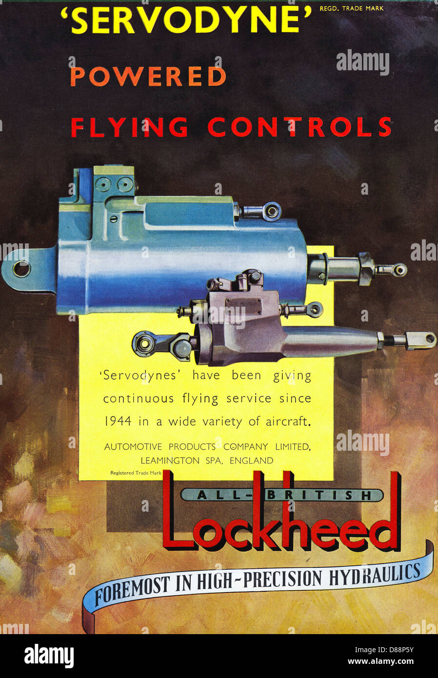 Advert for LOCKHEED SERVODYNE aircraft powered flying controls advertisement in trade magazine circa 1955 Stock Photo